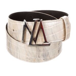 Escada Cream Embossed Belt with Silver Logo Buckle